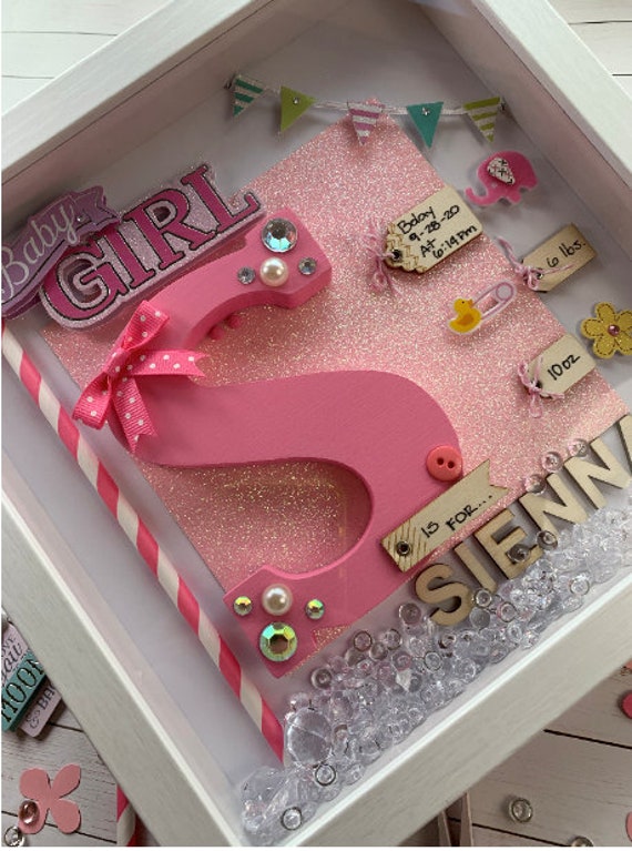 Baby Girl Birth Shadow Box Baby Girl Baby Girl Gift New Mom Etsy