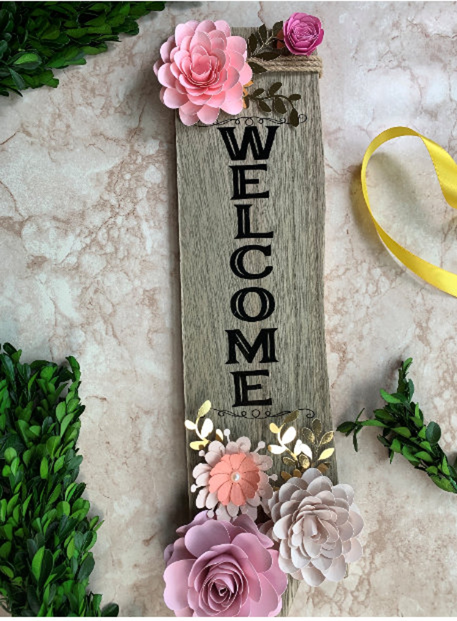 Welcome Sign with Flowers Vertical Sign Wood Sign Flowers | Etsy