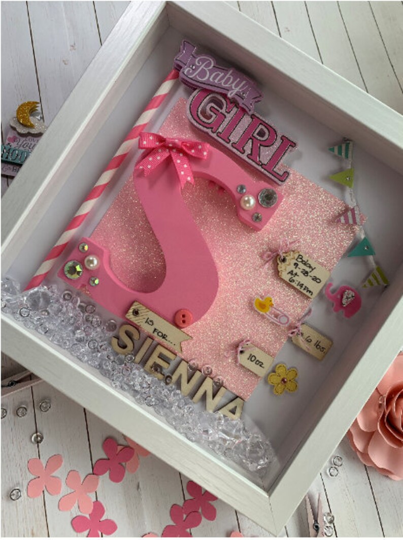 Baby Girl Birth Shadow Box Baby Girl Baby Girl Gift New Mom Etsy
