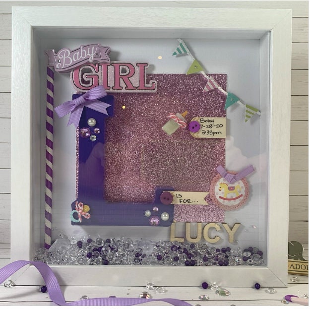 Baby Girl Birth Shadow Box Baby Girl Baby Girl Gift New Mom Etsy