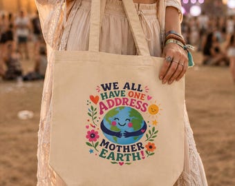 Organic Cotton Tote Bag: Mother Earth Eco Friendly Reusable Grocery Bag