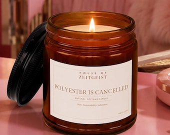 Polyester Is Cancelled Soy Candle | Amber Jar, Black Lid, Sustainable Style