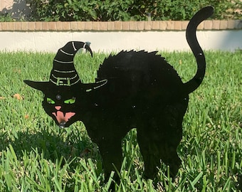 Hissing Black Cat - Metal Yard Art