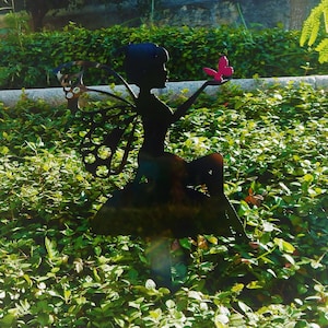Sitting Fairy & Butterfly - Metal Yard Art