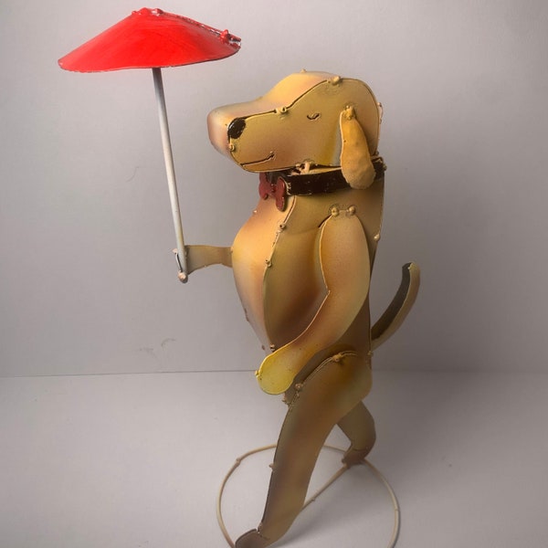 Golden Retriever mignon avec parapluie - Décoration de jardin en métal