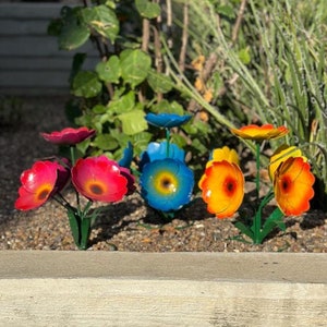 Vibrant Metal California Poppy Flower Sculptures Set - Garden Decor
