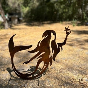 Handmade Metal Rusty Mermaid with a Star - Garden Decor