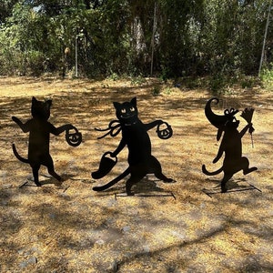 Halloween Cat Trio - Metal Yard Art