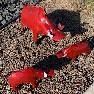 Arkansas Red Metal Hog/Pig Sculpture - Garden Decor