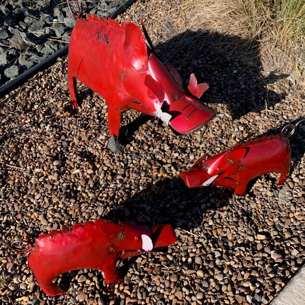 Arkansas Red Metal Hog/Pig Sculpture - Garden Decor