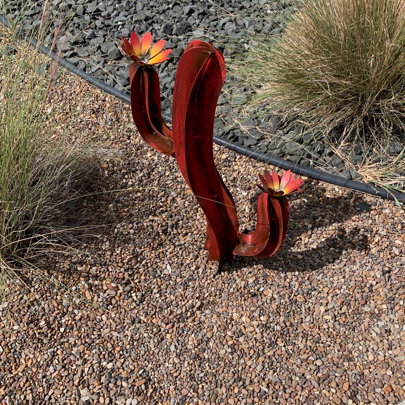 Tilted Rustic Metal Cactus Garden Art Etsy