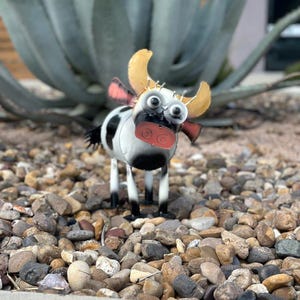 Whimsical Metal Cow Garden Sculpture - Garden Decor