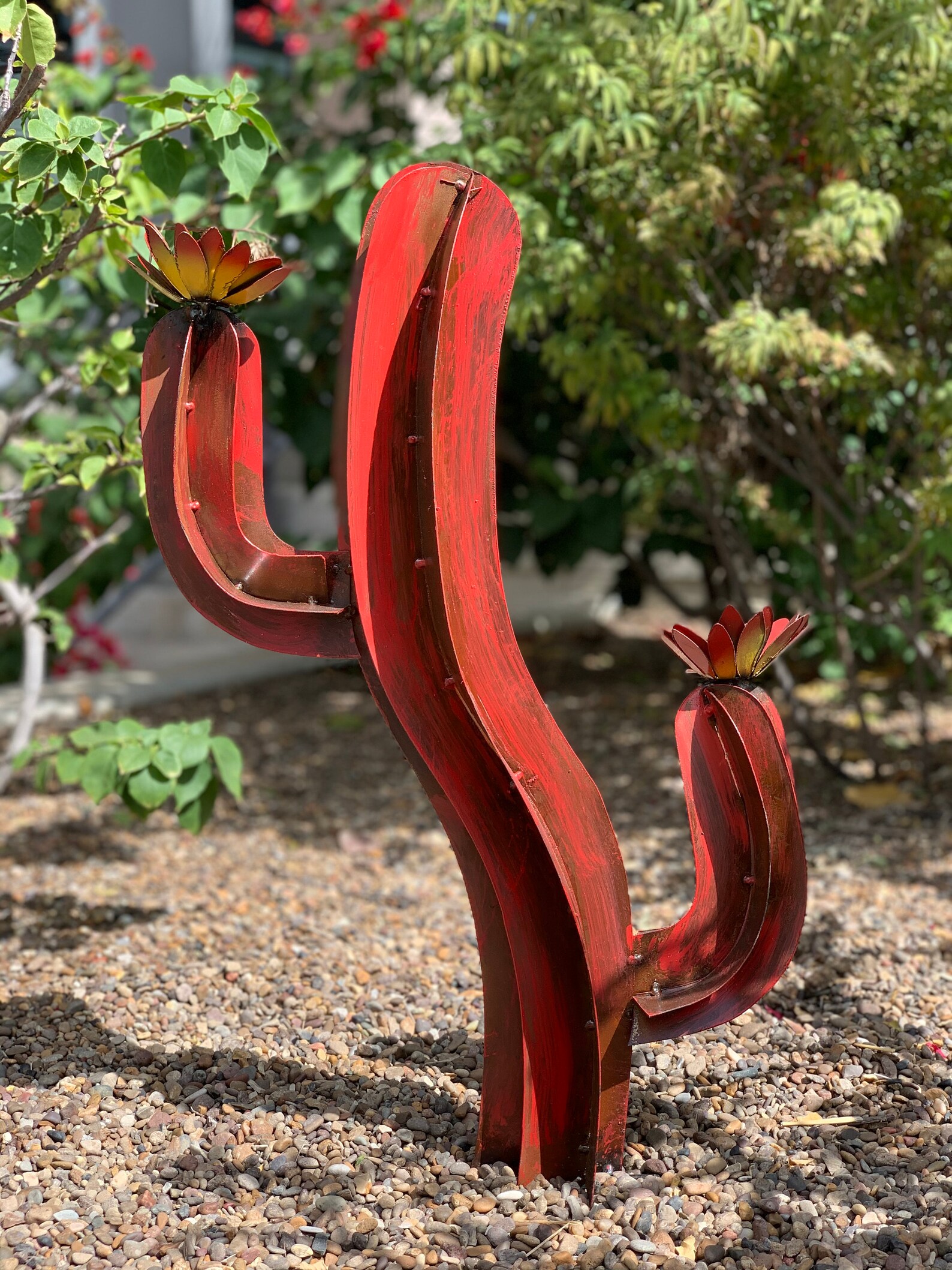 Tilted Rustic Metal Cactus Garden Art Etsy