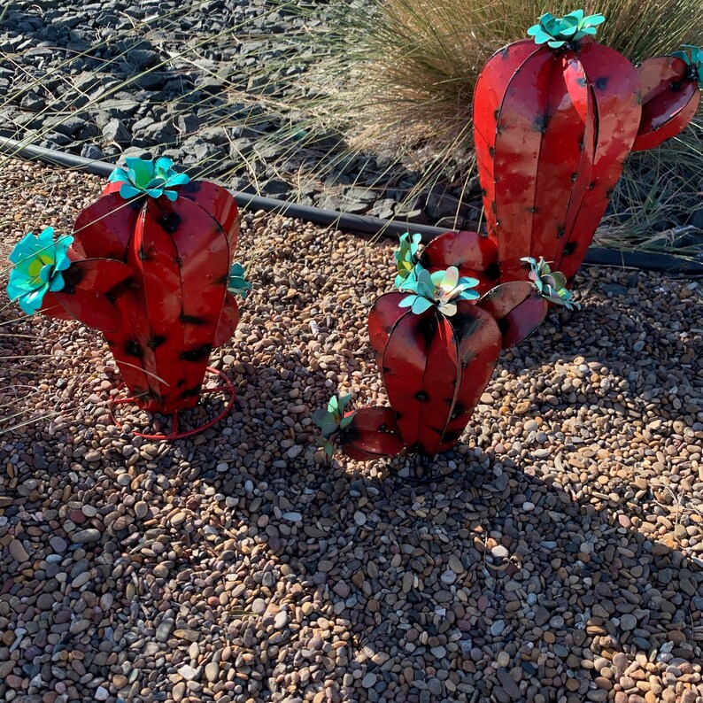Set of 3 Handmade Metal Cactus Garden Art Etsy