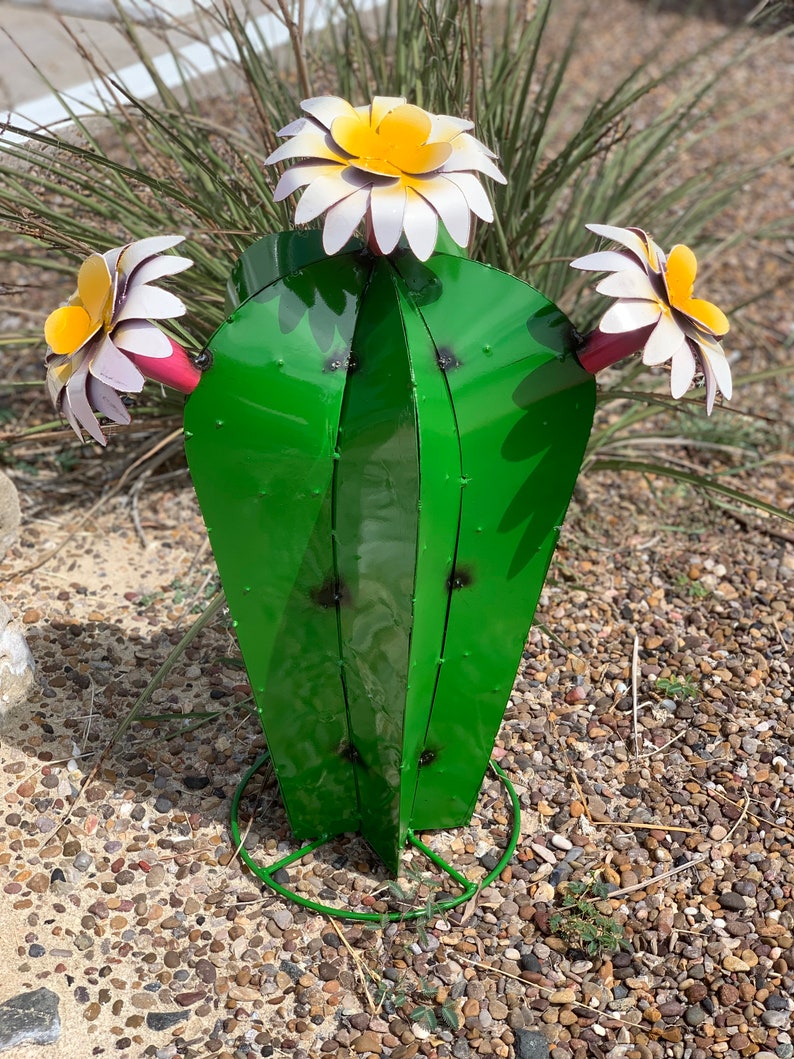 Metal Barrel Cactus Garden Art Etsy