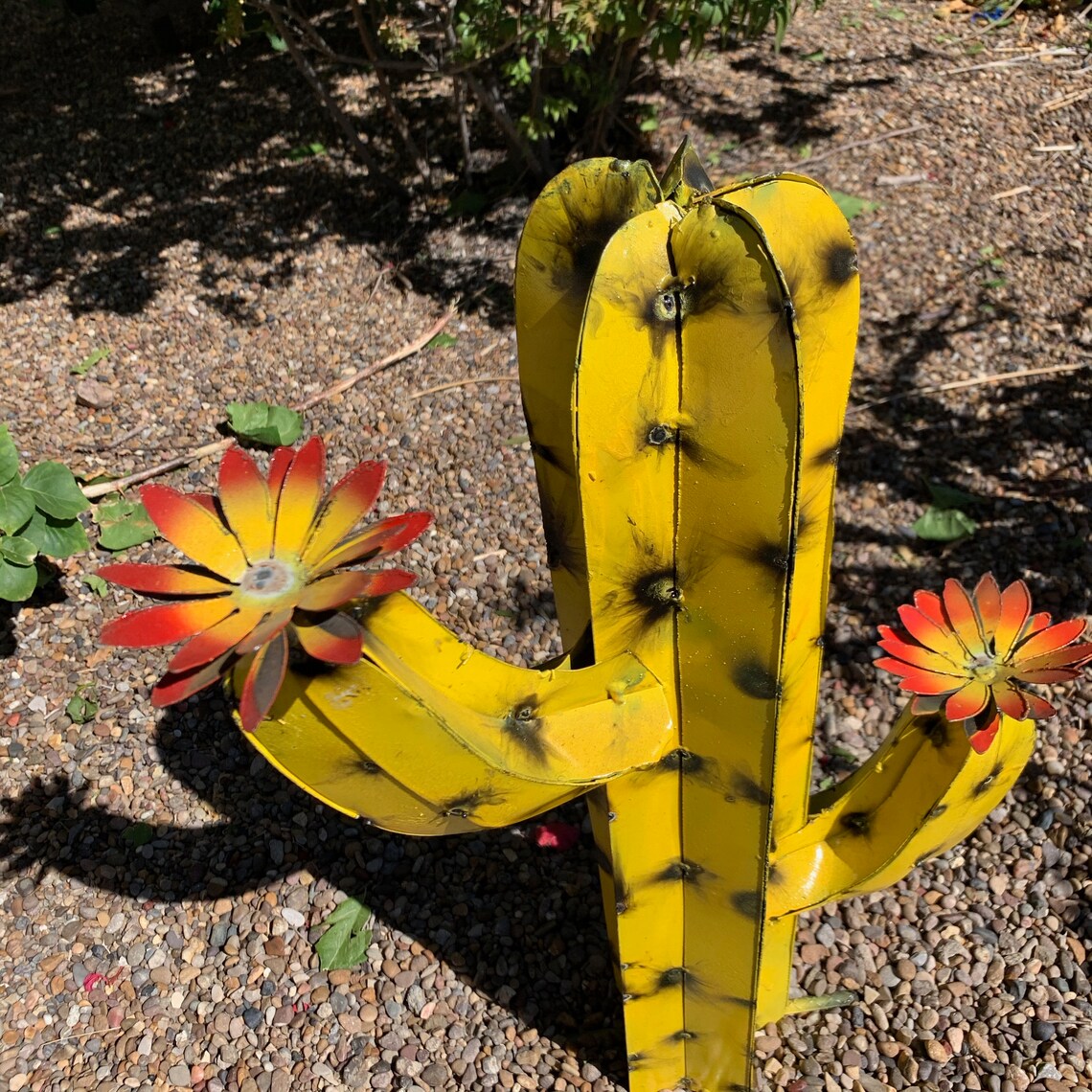 Metal Saguaro Cactus Garden Art Etsy