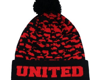 United Bobble Hat Speckled Adult OSFA Design Fan Made Gift from Manchester