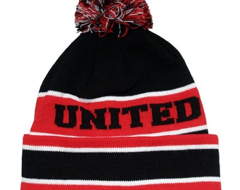 United Bobble Hat Black Bar-stripe Adult OSFA Design Fan Made Fantastic Gift From Manchester