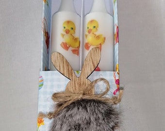 2x Kerzen + Geschenkverpackung Frohe Ostern Mitbringsel kleines Dankeschön