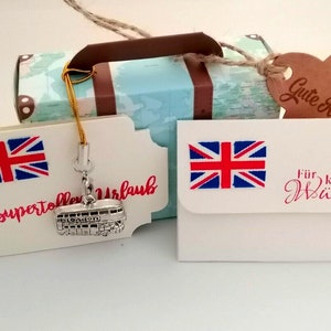 LONDON ENGLAND Geldgeschenkverpackung Papier Reiseköfferchen  AUSWAHL Bus Tower Verpackung Geld Urlaubsgeld Geburtstag Jungendweihe usw.