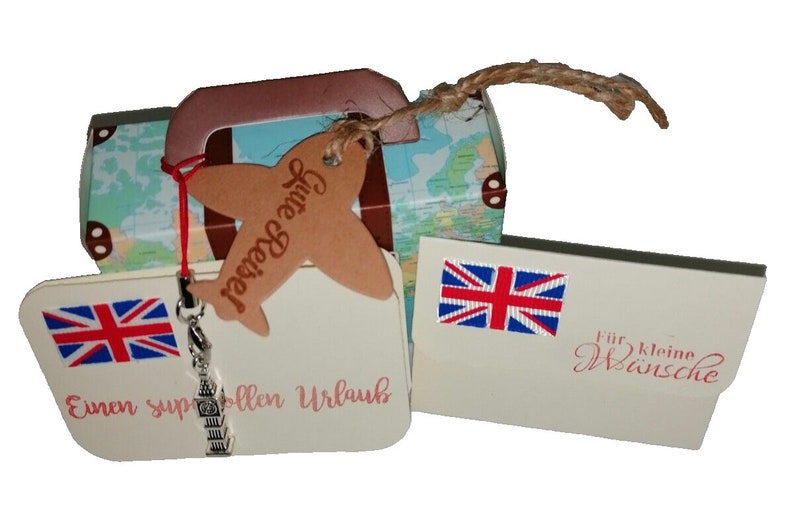 LONDON ENGLAND Geldgeschenkverpackung Papier Reiseköfferchen NEUTRAL Verpackung Geld Urlaubs Reisekasse Geburtstag Jungendweihe Weihnachten Bild 1