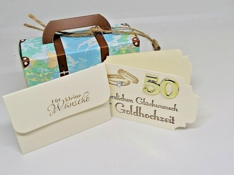 Geldgeschenk-Verpackung Köfferchen Reisekasse Urlaubsgeld Geburtstag Weihnachten Abschied Rente Ruhestand Jugendweihe Silber Gold Hochzeit Zur Goldhochzeit