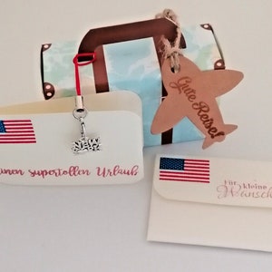 ALLE ANLÄSSE Geldgeschenkverpackung Papierköfferchen New York USA Amerika "Für kleine Wünsche" Reise Geburtstag Jugendweihe Hochzeit Urlaub