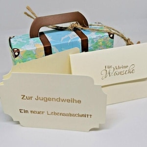 Geldgeschenk-Verpackung Köfferchen Reisekasse Urlaubsgeld Geburtstag Weihnachten Abschied Rente Ruhestand Jugendweihe Silber Gold Hochzeit Zur Jugendweihe