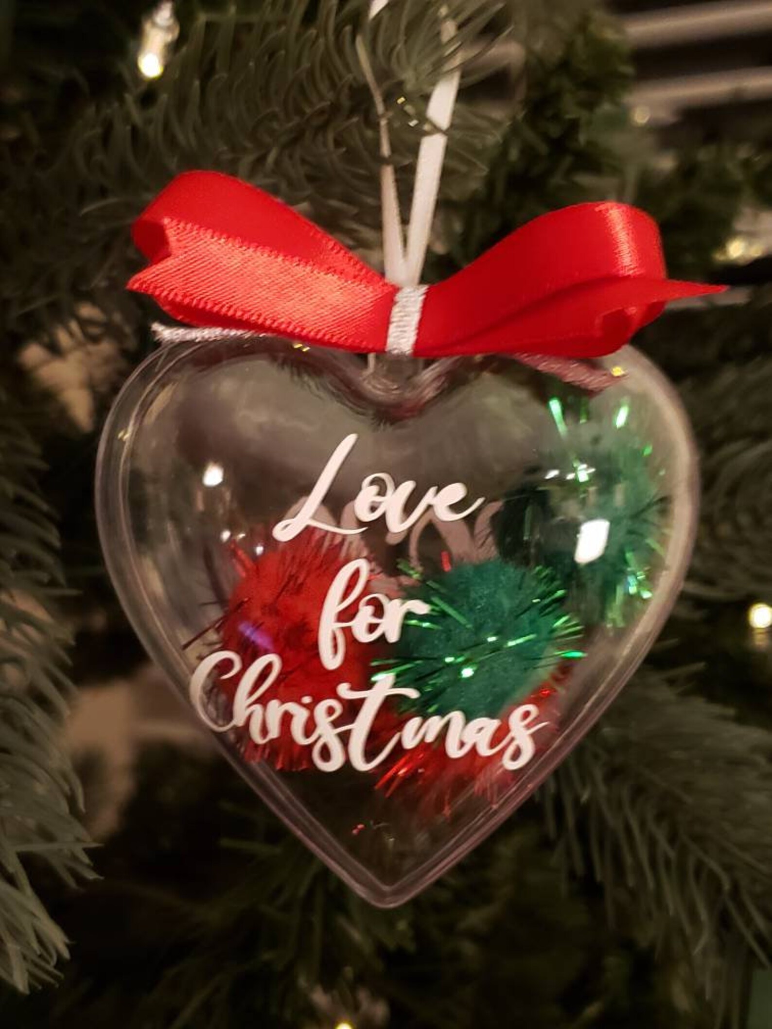 Heart personalized Christmas ornament 2020 with pompoms Etsy