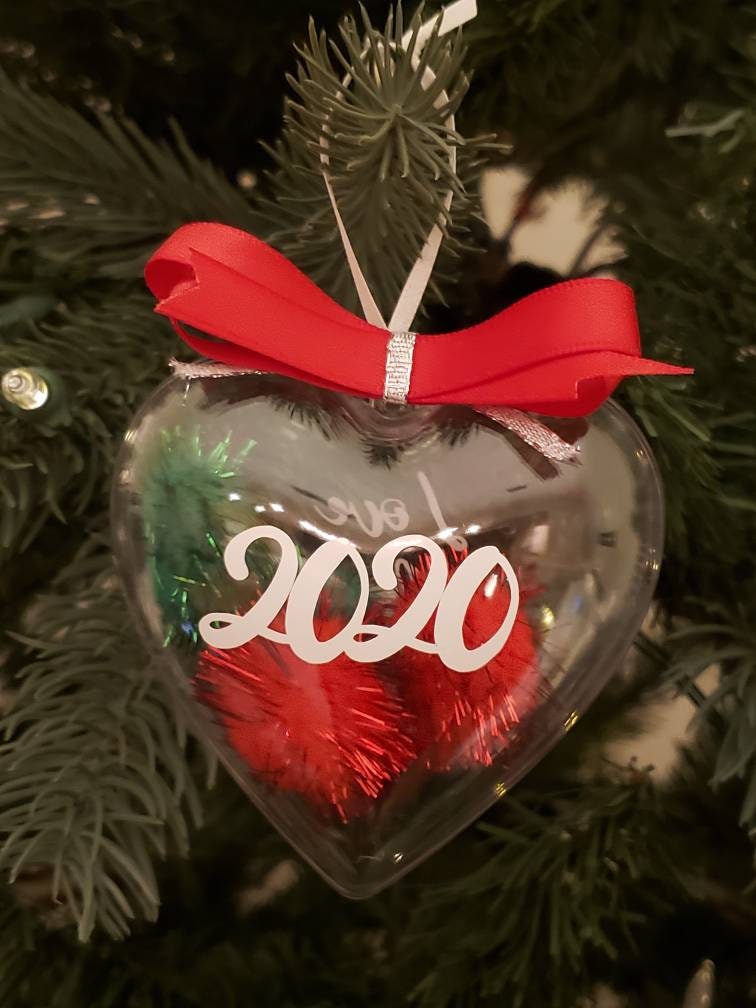 Heart personalized Christmas ornament 2020 with pompoms Etsy