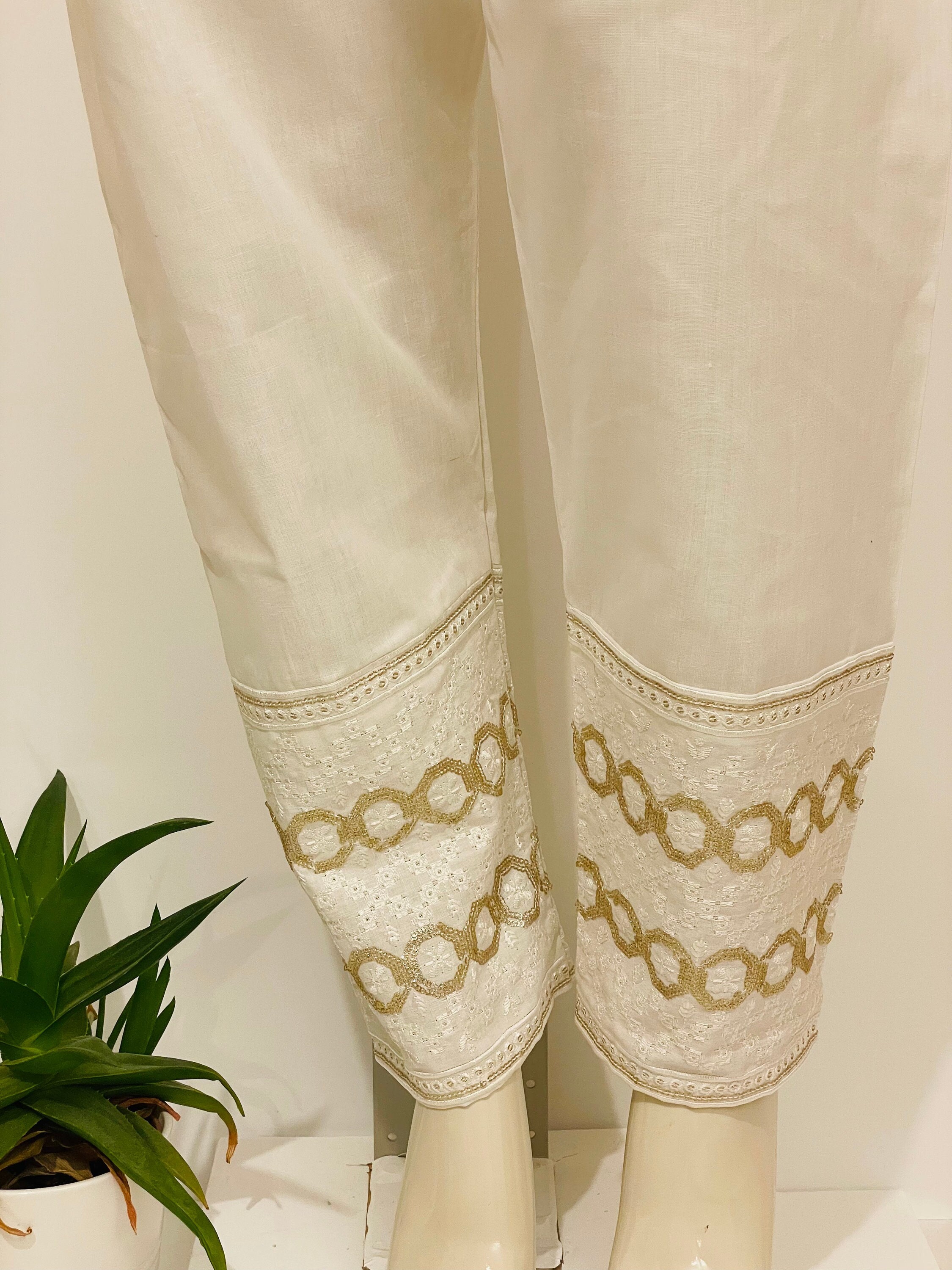 Indian Pakistani Embroidered Trousers Cigarette Pants Pure cotton slim fit  trousers pencil style pants