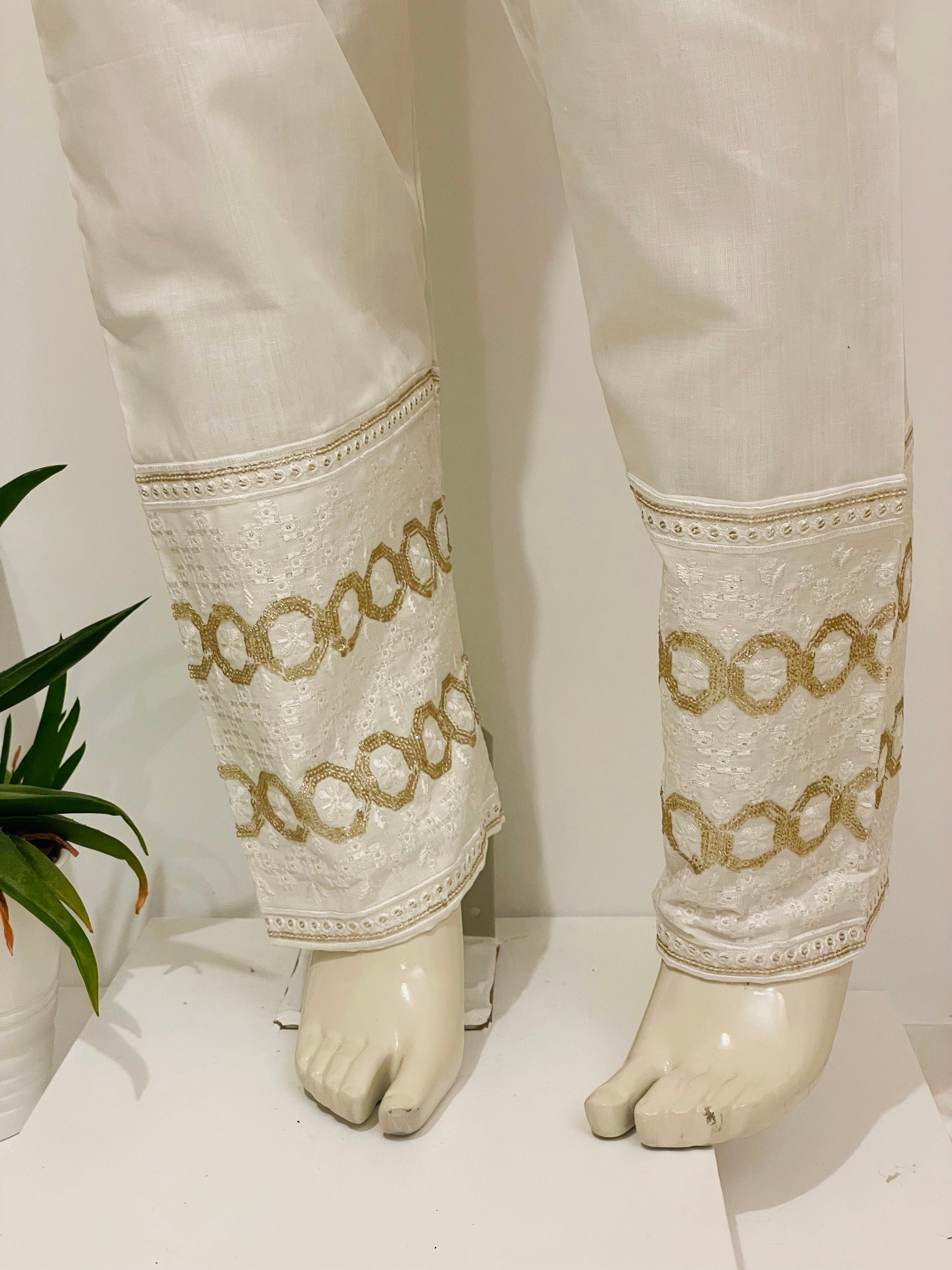 Indian Pakistani Embroidered Trousers Cigarette Pants Pure cotton slim fit  trousers pencil style pants
