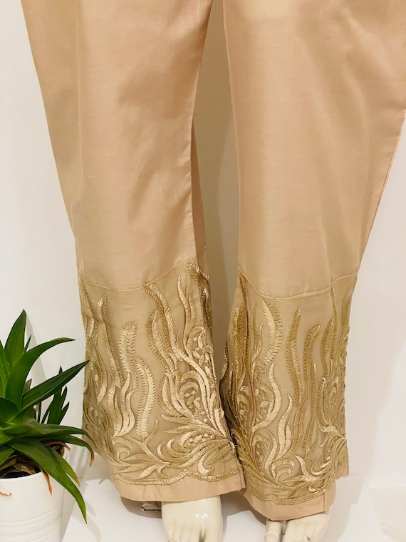 Asian Indian Pakistani Embroidery Pants/ Cigarette Trousers/Pure cotton  slim fit trousers/Indian pants for women/pencil style trouser pants