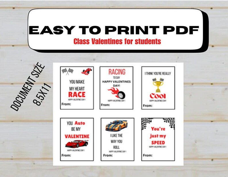 Printable Valentines for Boys | Classroom Exchange | Racing Valentines ...