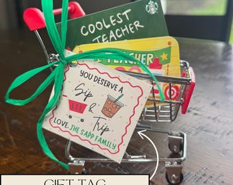 Etichetta regalo "Sip and Trip" / Biglietto di ringraziamento per gli insegnanti (scaricabile in formato digitale)