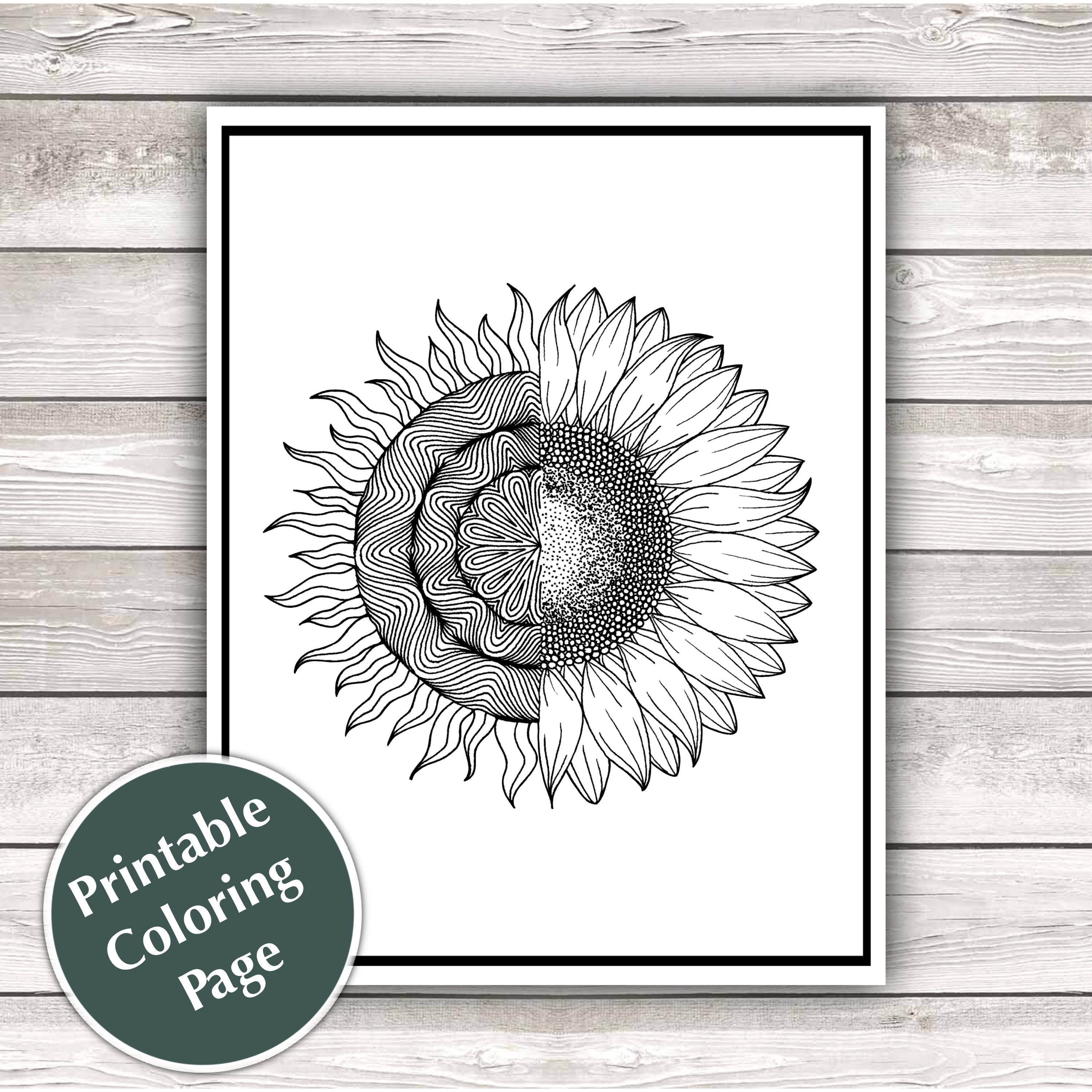 Sun-flower Printable Coloring Page | Etsy