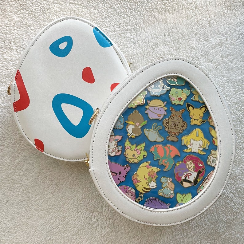 PREVENTA Bolso Ita Huevo Rojo y Azul / Monedero Exhibidor de Pines de Esmalte Duro Kawaii