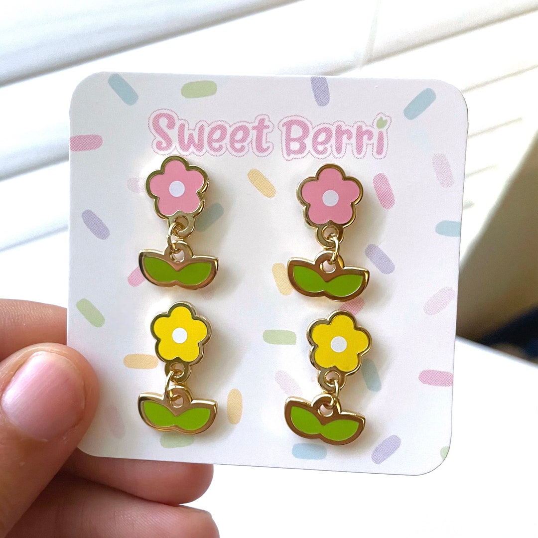 Flower Dangle Earrings Kawaii Dangle Earrings Etsy