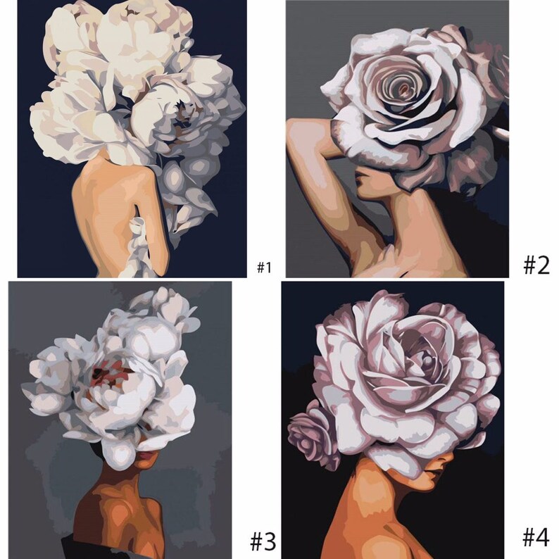 10 Designs Flower Head Woman Paint By Numbers Kit DIY Head Etsy