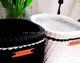 Crocheted Baskets Set|Cotton Black and White Baskets YinYang