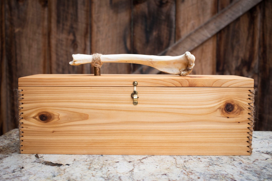 Western Red Cedar Wood Ceremony Feather Box W/ Deer Bone Handle ...