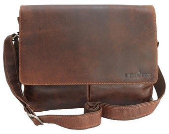 Leather Shoulder bag -  Women's / Men's Large Shoulder Bag - Vintage Laptop Bag 15.6 Greenwood Leather - Handmade