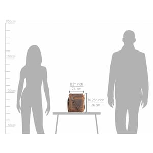 May include: A brown leather crossbody bag with a flap closure and adjustable strap. The bag measures 8.3 inches by 10.25 inches.