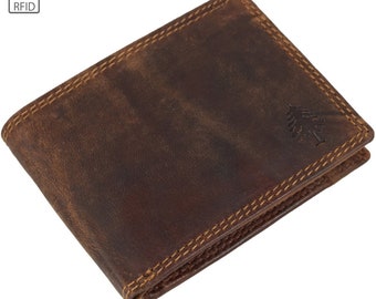 Greenwood Mens wallet - RFID Leather Wallet - Vintage Brown - Cash and Coin Holder - Card Case - Bi-Fold - Slim Wallet - Men Leather Wallet