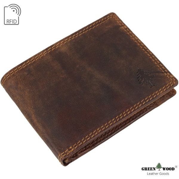 Greenwood Mens wallet - RFID Leather Wallet - Vintage Brown - Cash and Coin Holder - Card Case - Bi-Fold - Slim Wallet - Men Leather Wallet