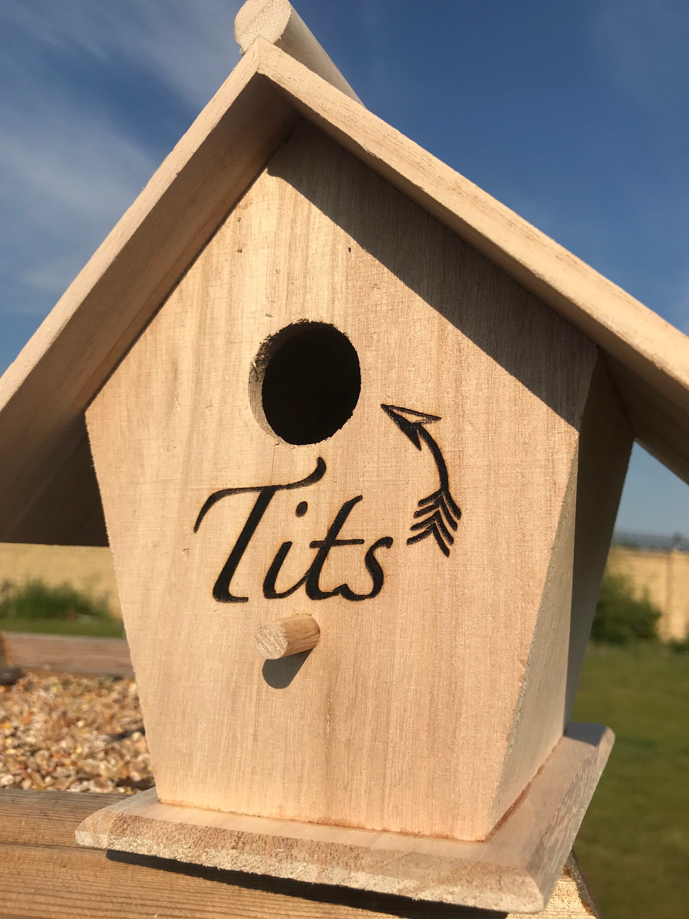 Wooden Birdhouse laser engraved Tits design. Personalised Etsy