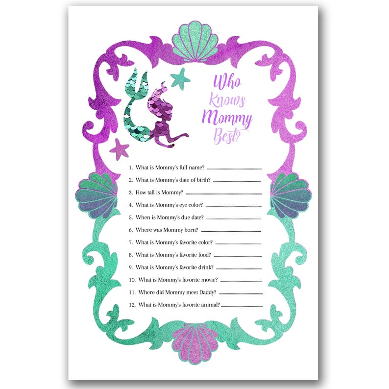 Mermaid Who Knows Mummy Best Party Questionnaire Mermaid Etsy