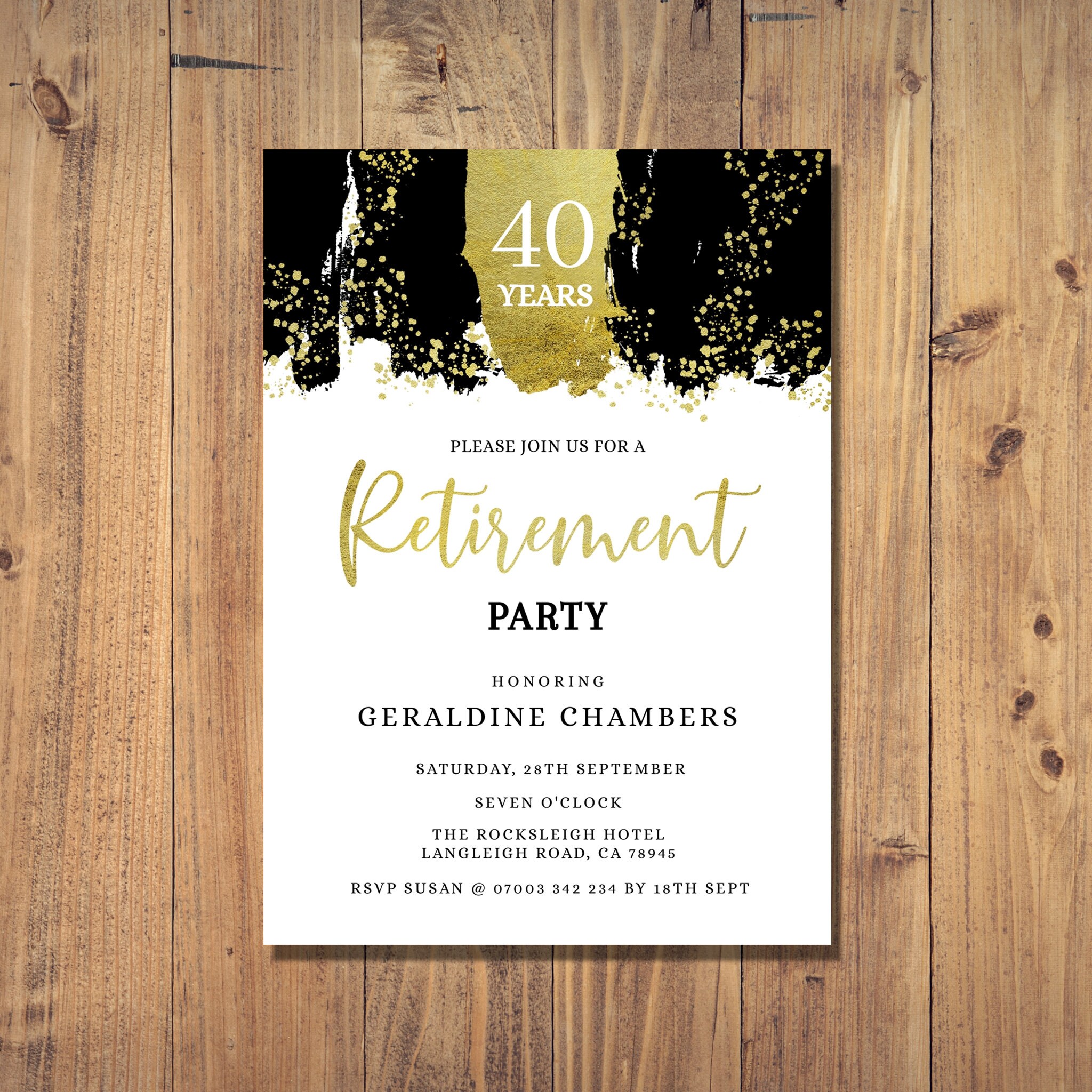 Retirement Party Digital Invite, Instant Download Edit Yourself Gold