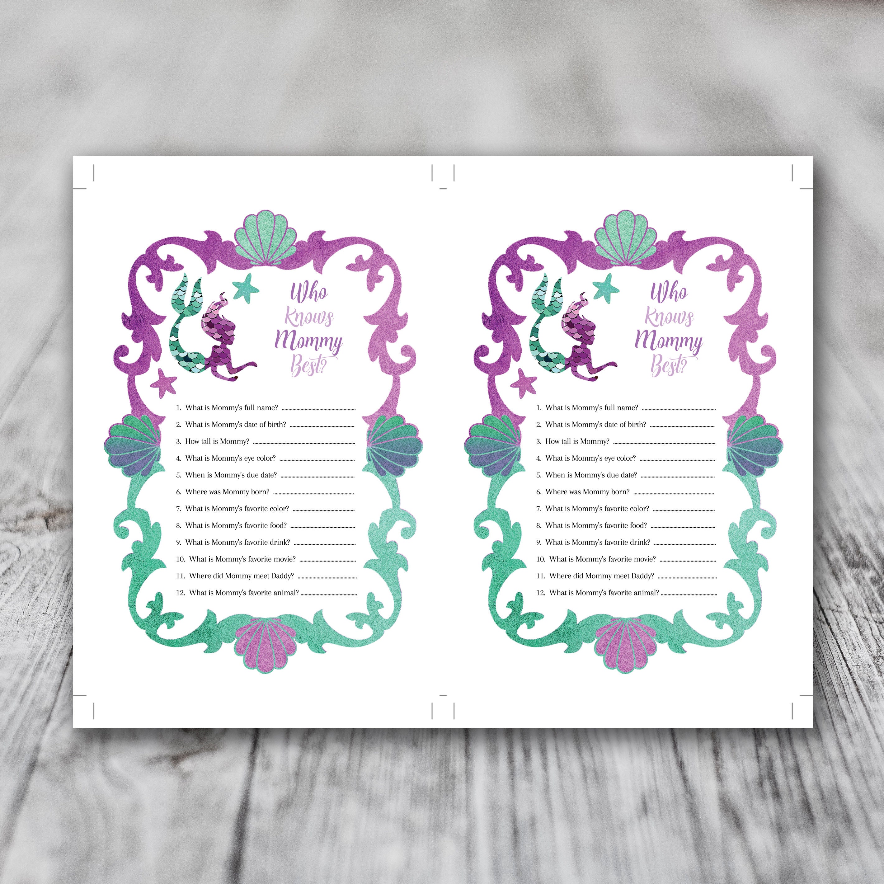 Mermaid Who Knows Mummy Best Party Questionnaire Mermaid Etsy