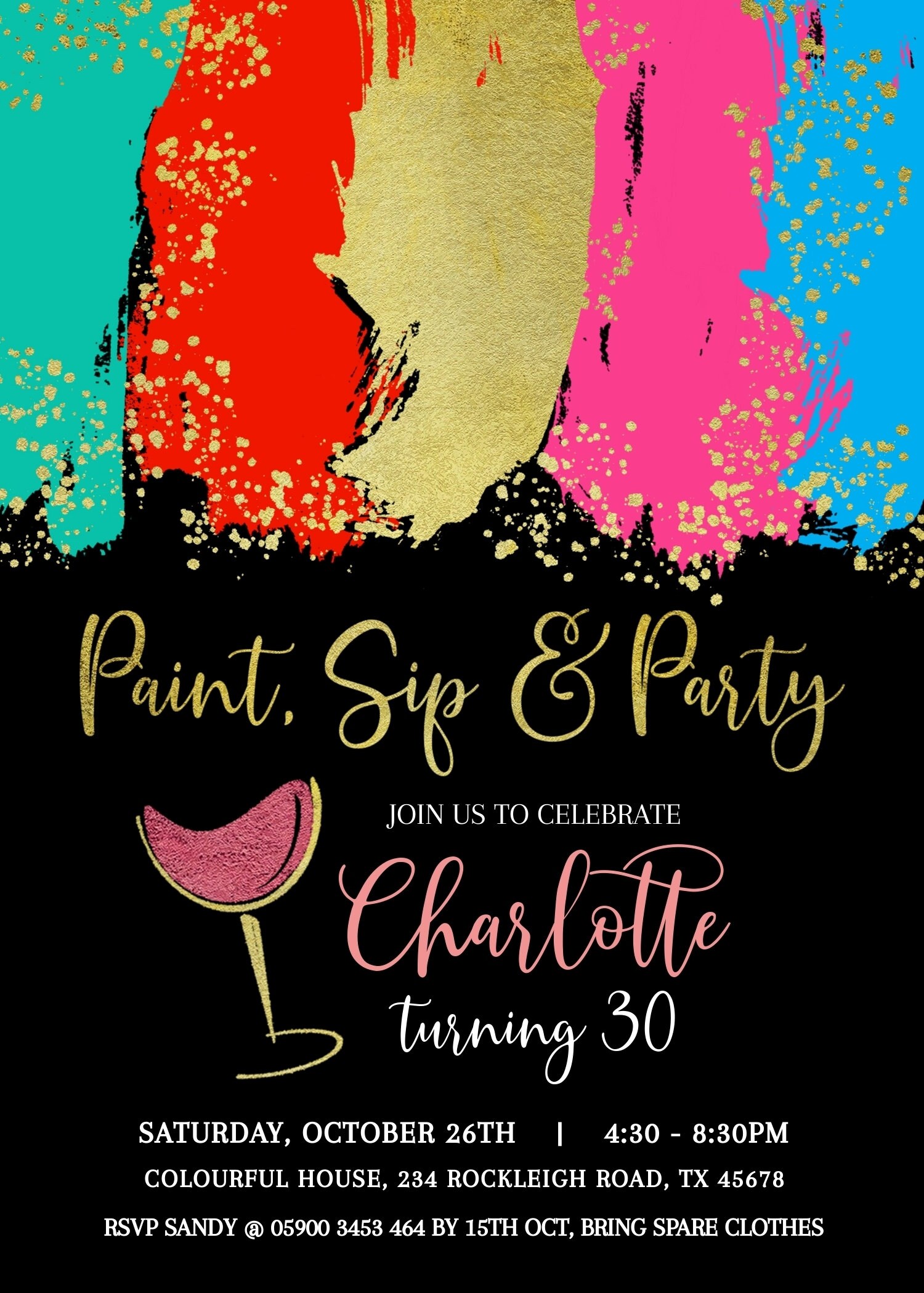Paint Sip & Party Birthday Invitation, Artistic Birthday Party, Instant